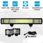 Elinz 20" LED Light Bar 3 Rows bundle 2x 18W 4 inch Worklight Driving
