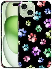 GlamCase for iPhone 15 Case, iPhone 15 Designer Case - Dog Paw Watercolour Print Design Printed Cute Plastic Hard Snap on Protective Designer Back Phone Case/Cover for iPhone 15 only. White