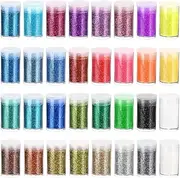 uxcell Holographic Fine Glitter Set, 32 Jars 160g/5.64oz Resin Sparkle Glitter Powder Bulk for Art Crafts Scrapbooking Body Nail Decorations, Multicolored