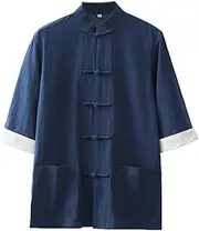 [qwmvhfg] tang suit， Chinese Tang suit， Mens Chinese Tang Suit Summer Thin Short Sleeve Martial Arts Clothes Traditional Taichi Uniform Tops