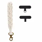 Phone Wrist Strap, Cell Phone Lanyard, with 2× Phone Patches, Handmade White_b