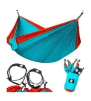 Legit Camping Hammock Lightweight Portable Hammock Lt Blue/Red 2 Person Open Pkg