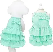 Yaopelky Cat Dress Dog Clothes for Small Medium Dogs Girl Tiered Layer Cake Puppy Dresses with Bow Cute Dog Girls Summer Clothe Pet Outfits for Yorkie Chihuahua Clothes (Green, Small(2.2-4.4lb))