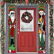 Jack Skellington Christmas Porch Nightmare Before Christmas Banner for New Year Christmas Decorations Welcome Door Sign for Home Outdoor Indoor Holiday Party Decor