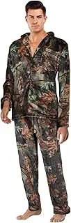 [TrailCrest] by Treel Camo Soft Plush Fleece Button Down Long Sleeve Shirt and Pants Pajama Lounge Set