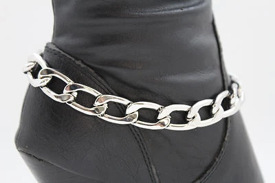 Fun Women Silver Metal Chain Boot Bracelet Anklet Shoe Charm Chunky Strand Links