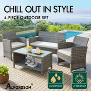 ALFORDSON Outdoor Furniture 4PCS Garden Patio Chairs Table Set Wicker Grey