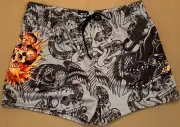 NWT Ed Hardy Y2K Punk Skull Panther Gray Mesh Elastic Waist Shorts Size XL