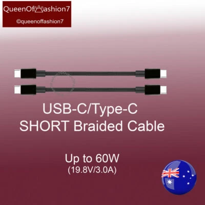 2x Short Type-C to Type-C /USB C Braided Cable Up to 60W Sumsung/iPhone 15/16