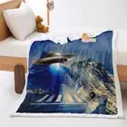 Mountain Spaceship Takes Off Air 3D Warm Plush Fleece Blanket Picnic Sofa Couch