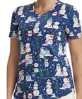 Scrubstar Women's V-Neck LARGE Penguins Playtime Snowmen Winter Scrub Top New