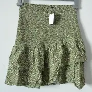 Dotti Skirt Womens Size 10 Green Brown Leopard Print Elastic Waist New