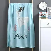 Double-Layer Bamboo Fiber Gauze Baby Bath Towel Newborn Baby Wipes Blanket Blue Bottom White Deer 110 * 120