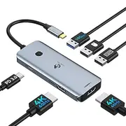 USB C Dual Monitor Docking Station, 6-in-1 Dock USB C Dual HDMI, 2 Displays (4K 60Hz), 10Gbps USB A, 2X USB A 2.0, PD 100W, USB C 2 HDMI Hub for MacBook/Surface/Lenovo/Dell/HP