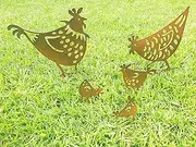 Funky Chickens Garden Stake - Australian Made Rusted Metal Garden Art