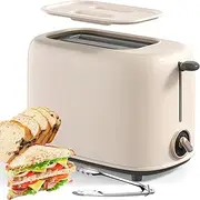 Smart Toaster, Stainless Steel Toaster with 6 Bread Shade Settings, 130 * 25mm Wide Baking Slot, Breakfast Machine with Removable Crumb Tray, 1 Dust Cover and 1 Food Tongs, for Bagels, Sandwiches