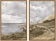 [InSimSea] 2 Pcs Framed Wall Art Vintage Coastal Decor, Coastal Scenery Paintings Above Bed Wall Decor, Canvas Prints, Living Room,Bedroom,Office Retro Farmhouse Decor, 16x24inch, Set of 2