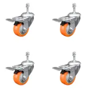 3.5 Inch SS Orange Poly 3/8 Inch Threaded Stem Caster Set Brake