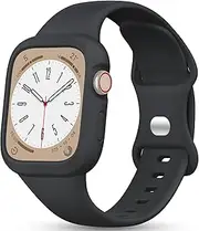 Getino Compatible with Apple Watch Case and Band Combo for iWatch Bands 40mm 41mm 38mm 44mm 45mm 42mm, Soft Silicone Sport Strap with Bumper Case for Apple Watch SE Series 9 8 7 6 5 4 3 2 1 Women Men