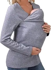 [Generic] Kangaroo Shirt for Dad and Baby, V Neck Long Sleeve Kangaroo T Shirt, for New Dad Back, Big Tall Soft Skin (Gray,Small,Women)