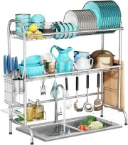 Over The Sink Dish Drying Rack, 2 Tier Over Sink Dish Rack, Stainless Steel Sink