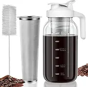 JunVpic Cold Brew Coffee Maker Jar - 64oz Thick Glass Multipurpose Mason Pitcher Spout Lid with Handle & Stainless Steel Filter for Iced Coffee, Lemonade, Ice Tea, Homemade Fruit Drinks Container