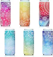 BBTO Slim Can Sleeves, Reusable Neoprene Bottle Insulator Sleeve, 12 oz Coolers for Beverage Can Energy Drink and Beer Cans, 6 Pieces (Datura Style)
