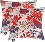2-Pack Decorative Throw Pillow (With Cover and Inserts) 18"x18" Soft Pillow with Washable Covers, Microfiber Filling, for Indoor/Outdoor Use, Home Decor, Living Room Couch, Bed, Blue and Red Leaves
