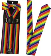 COLLBATH Fashion Stripe Party Costumes Suspenders and Bow Tie Set Rainbow Colorful Suspenders for Men Elastic Adjustable Braces