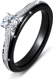 925 Sterling Silver Ceramic Engagement Wedding Black Promise Band Rings Women S7
