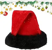 Santa Hats Adult - Plush Santa Hat - Christmas Warm Hat with Black Cuffs, Decorative Santa Costume Event Hat for Cosplay