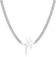 [Uarein] Star Necklaces for Women Men Teens Star Tassel Chain Cross Necklaces Stainless Steel Cuban Link Necklaces Silver Friendship Couple Necklaces Hip-hop Punk Jewelry Gifts