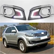 LED DRL Daytime Running Light Front Bumper Fog Lamps Assembly with Turn Signal Accessorie Compatible With Toyota Fortuner 2012 2013 2014