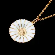 GEORG JENSEN Sterling Pendant with White Enamel. 18 mm. Gilded Daisy. NEW!