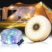 Camping String Lights, Outdoor String Lights with 8 Lighting Modes, Quick Storage, Durable and Waterproof, Type-C Fast Charging - Portable 2 in 1 Camping Lights for Camping, Christmas, Outdoor(29.5ft)