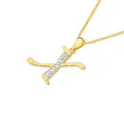 9ct Gold Diamond Initial X Pendant