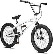 Freestyle BMX Bike, 20 Inch Yaphet Bicycle for Teen Beginner and Adult Riders, Bike with Hi-Ten Steel Frame, White