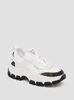 GUESS Women's White Braydin Low Top Sneakers Size: 10, Polyester