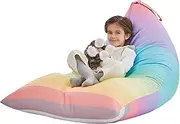 [Nobildonna] Stuffed Animal Storage Bean Bag Chair Cover for Kids Teens (No Filler) 250L Washable Large Beanbag Cover for Kids Room Organizing Plush Toys or Home Living Room Textile,Rainbow