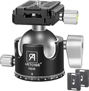 46mm Low Profile Ball Head Tripod Ball Head ARTCISE NB46 Heavy Duty Tripod Head All Metal CNC Machining with Three 1/4" Quick Release Plates for Tripod, Monopod, DSLR, Camcorder, Max Load 55lbs /25kg