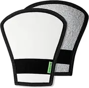 2 Pack Flash Diffuser Reflector - 2-Sided White/Silver Bend Bounce Flash Reflector Kit with Elastic Strap for Canon, Nikon, Sony, Fuji and All Speedlight Flashes - by Kachifoto