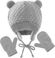 [WRITWAA] Warm Boys and Girls Fleece Beanie Winter Gloves Kit Cartoon Style Comfortable for Boys Girls