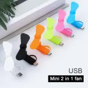 1Pc Portable Phone Fan 2 in 1 Type-C Ultra-quiet Mini Fan for Mobile Phone