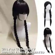 Women Wig with Wig Cap Black Wigs For Wednesday Costume AU 2024 A3D9