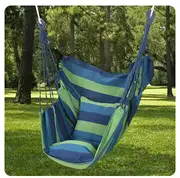 Easy To Install Sturdy Cotton Canvas Hammock Chair - Portable Swing for Outdoor Use, Comfortable and Durable Striped Fabric Blue