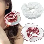 2PCS Large Lace Hair Scrunchies Oversized Scrunchy Hair Ties Fancy Satin Bun Ponytail Holder White Accessories for Women and Girls