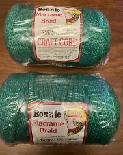 Lot of 2 rolls of Kelly Green 6mm Bonnie Braid Braided Macrame Craft Cord 200yds