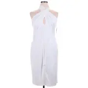 NWT Aidan Mattox Women's White Halter Neck Bias Cocktail Midi Dress Size 14 $195