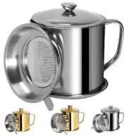 Tellshun Bacon Grease Container with Strainer 42oz Stainless Steel
