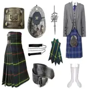Mens Scottish Wool kilt Jacket Outfit 9 Pieces Welsh Tartan Wedding Kilt Set